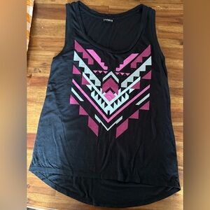 Express Black Tank Top with Pink and Gray Geometric Design Women's